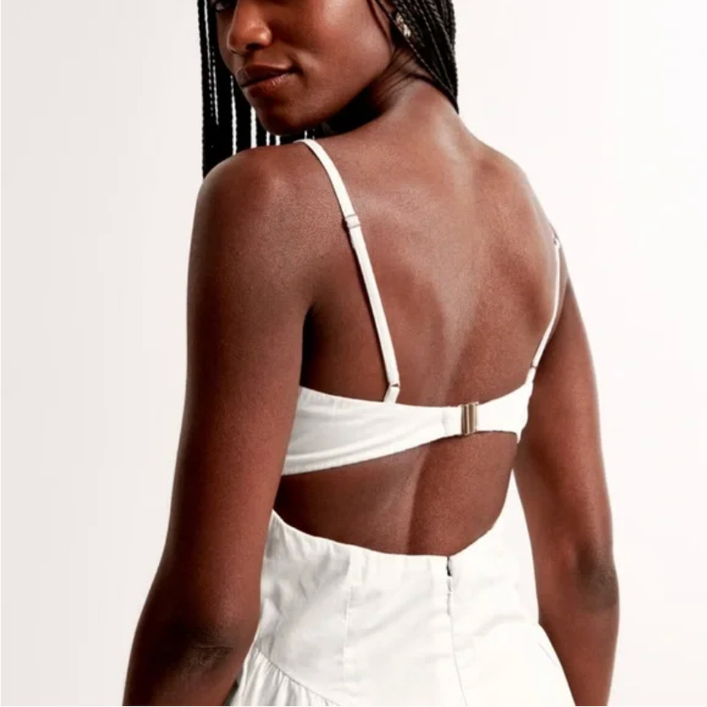 ABERCROMBIE & FITCH Dipped-Waist Sweetheart Maxi Dress White Cut Out NWT - Picture 6 of 16